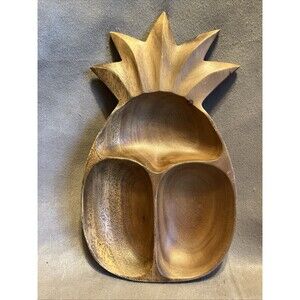 Vintage Monkey Pod Divided Wood Pineapple Serving Tray/Trinket Dish Acacia Wood
